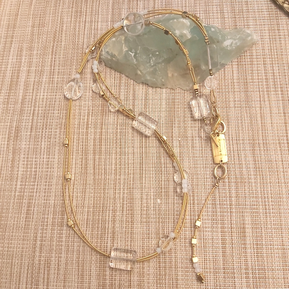 Vintage Nathalie Chaize necklace Paris goldtone beads clear glass layering